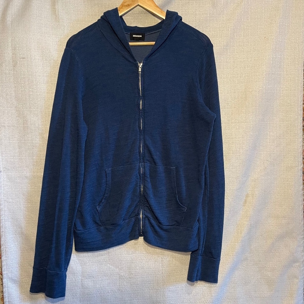 Monrow Blue Zip Up Sweater